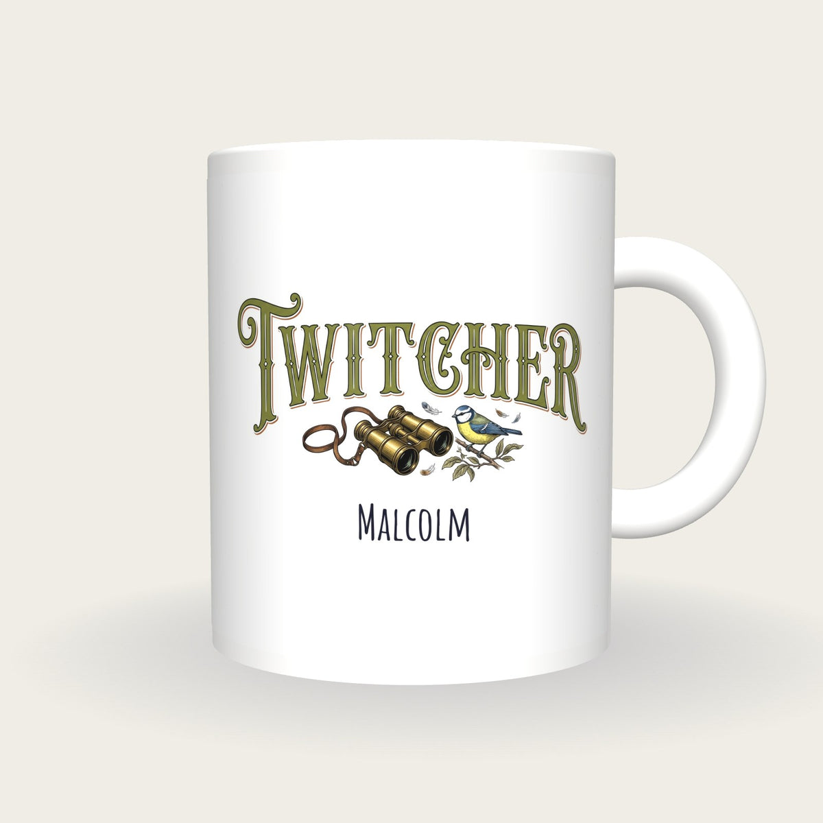 Personalised Twitcher Birdwatching Mug, front