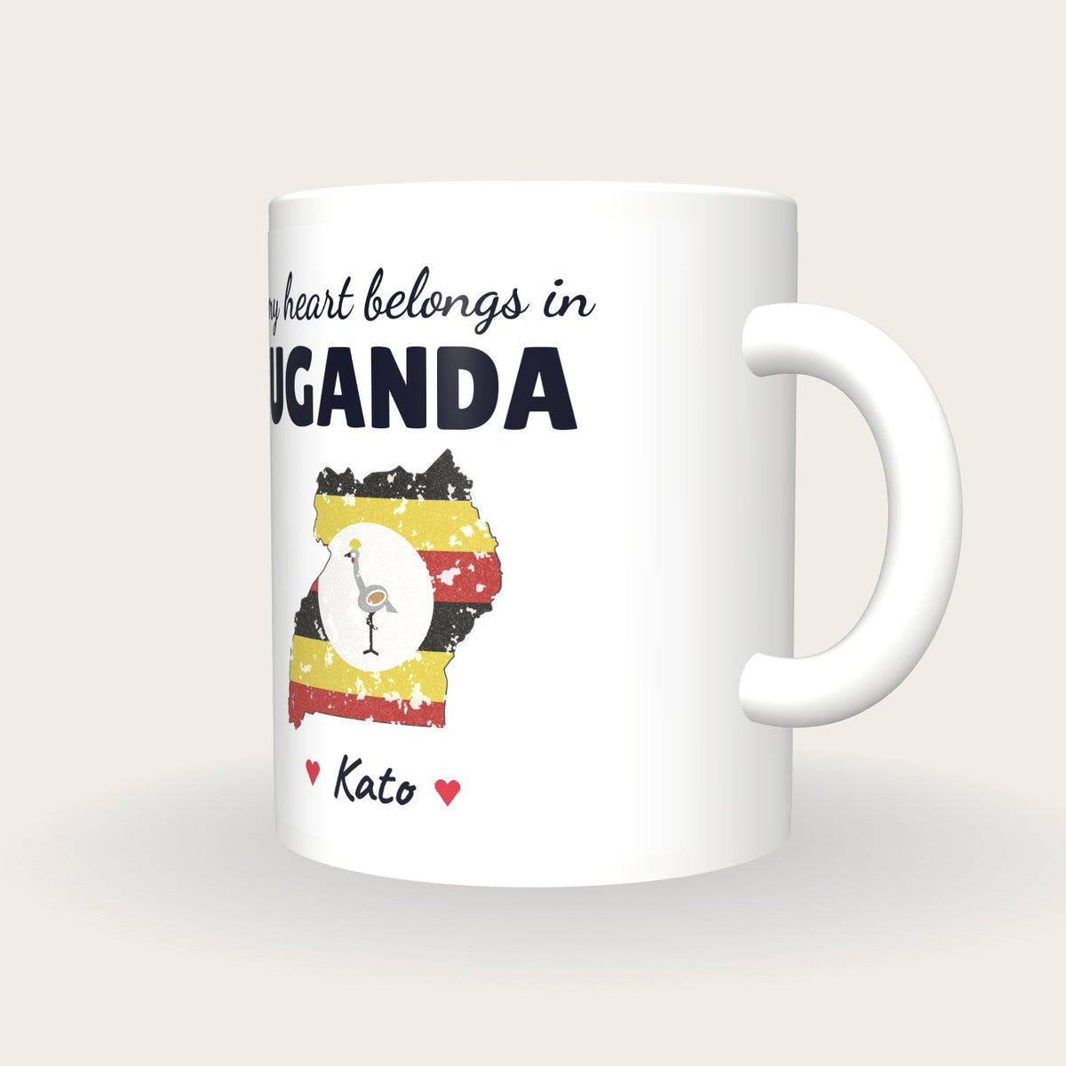 Personalised Uganda Map Mug, My Heart Belongs In Uganda, three-quarter view