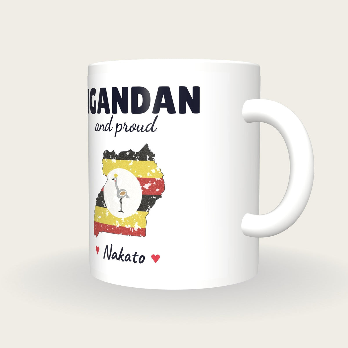 Personalised Uganda Map Mug, Ugandan And Proud, three-quarter view