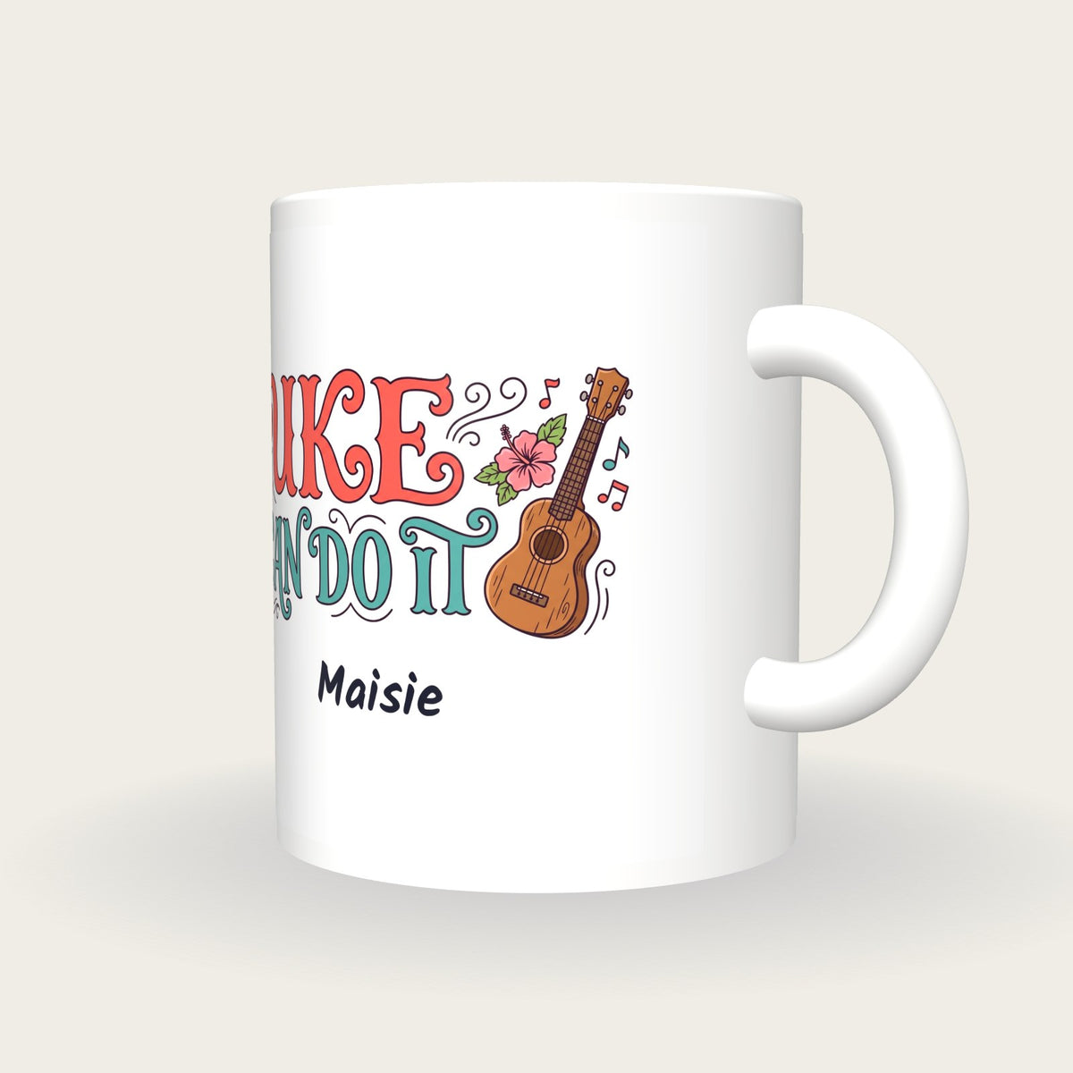 Personalised Uke Can Do It Ukulele Mug, three-quarter view