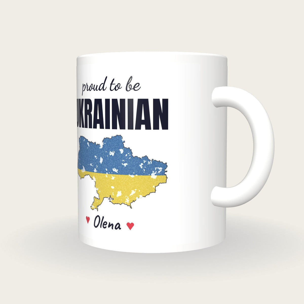 Personalised Ukraine Map Mug, Proud To Be Ukrainian, three-quarter view