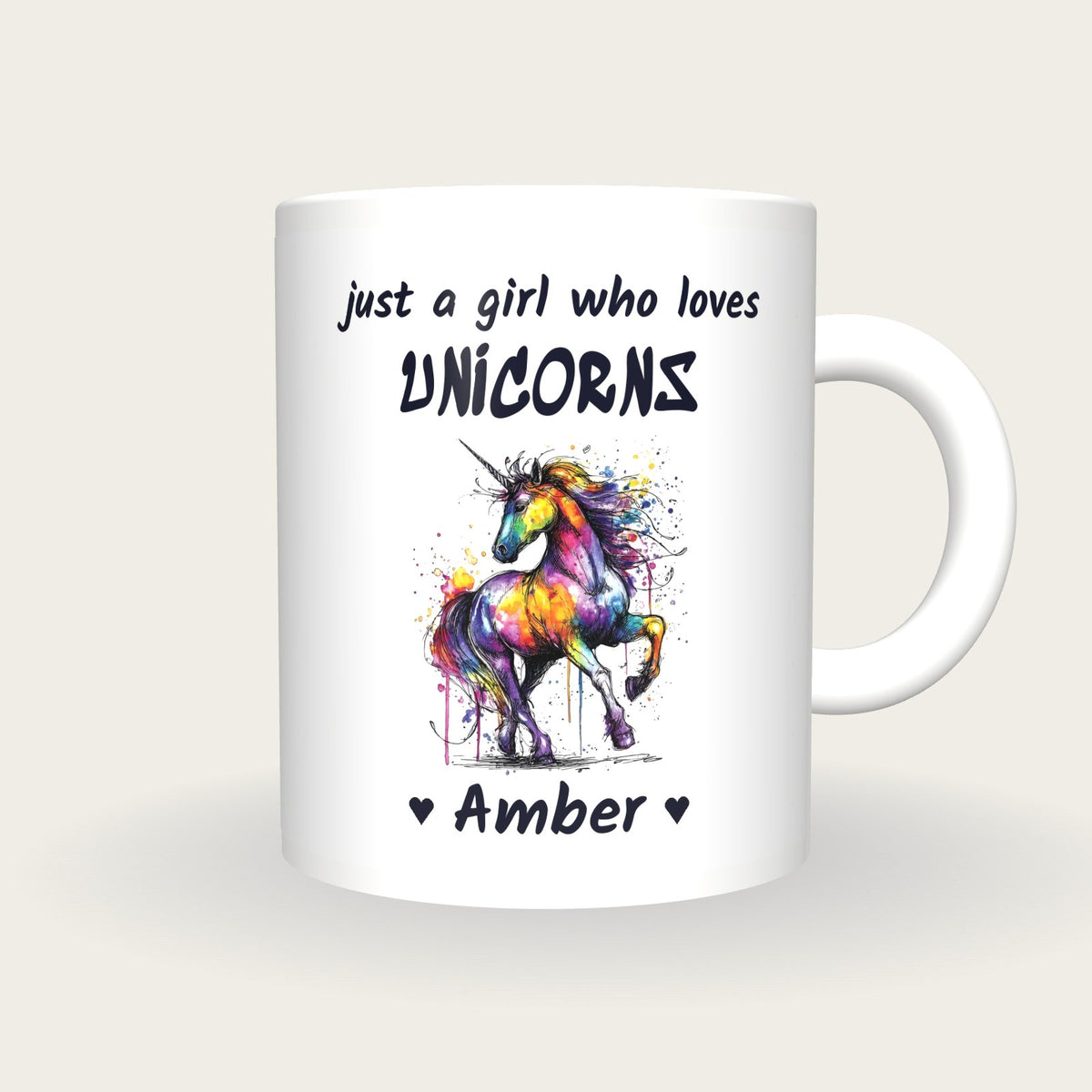 Personalised Unicorn Mug, Just A Girl Who Loves Unicorns, front