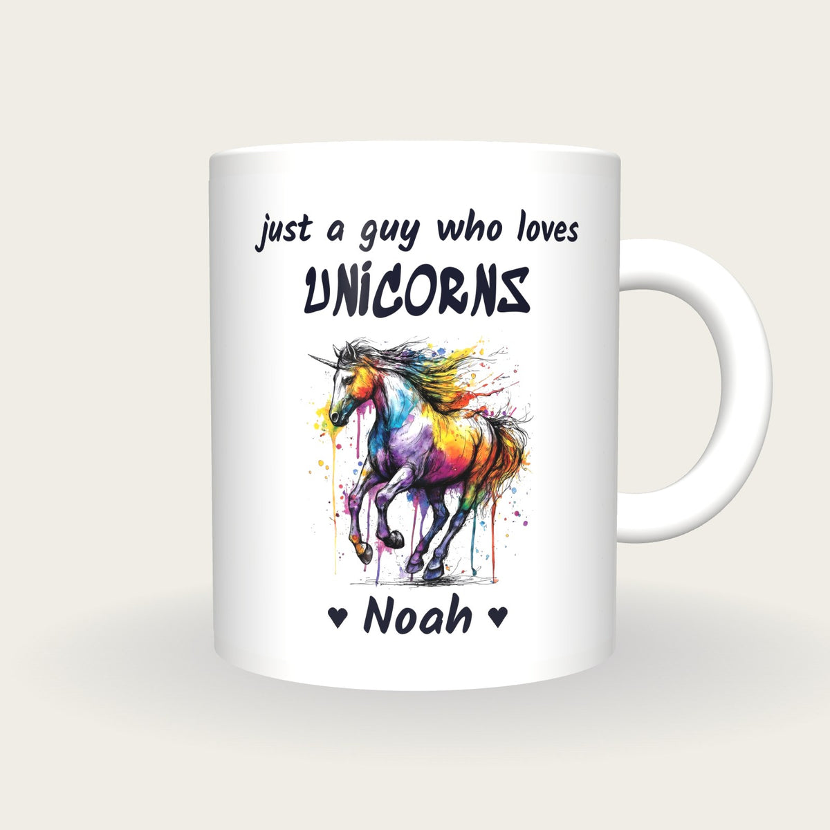 Personalised Unicorn Mug, Just A Guy Who Loves Unicorns, front