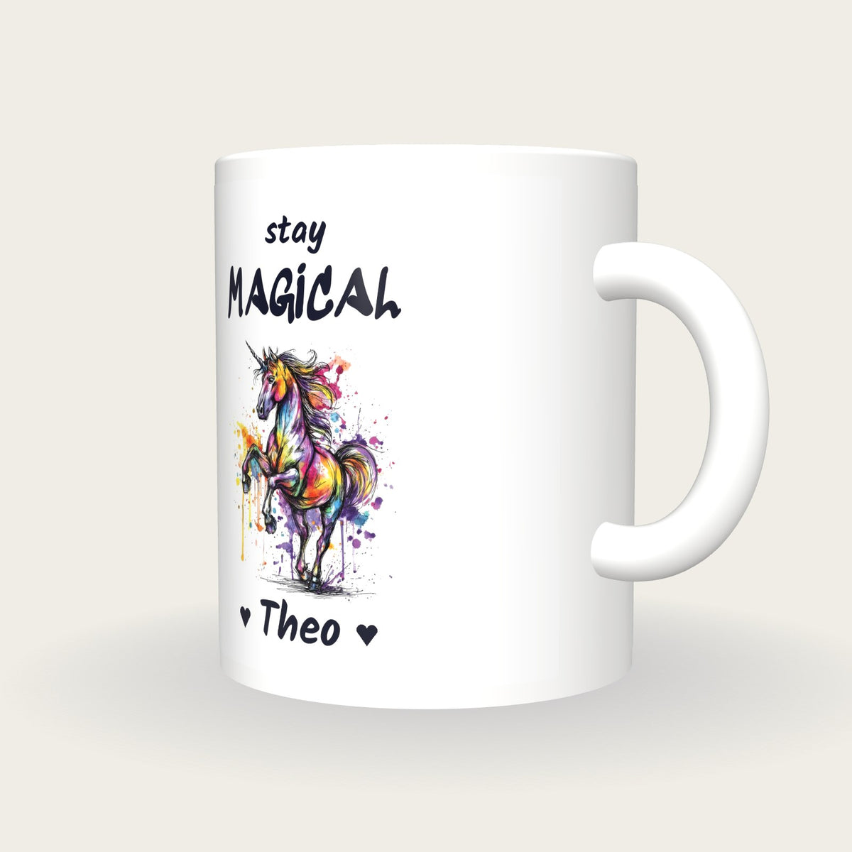 Personalised Unicorn Mug, Stay Magical, three-quarter view