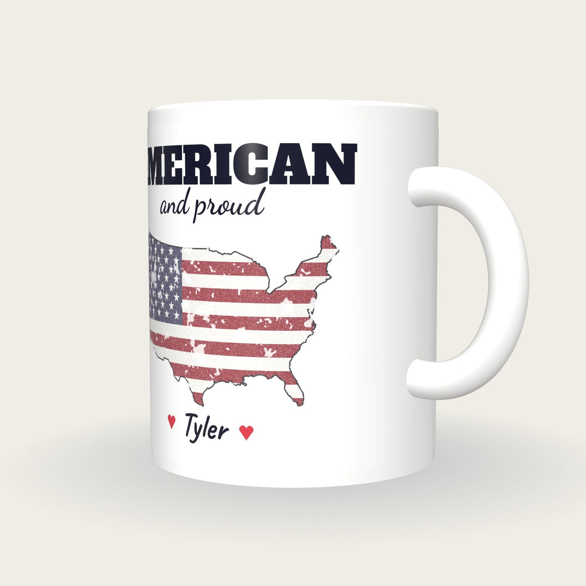 Personalised United States Map Mug, American And Proud, three-quarter view