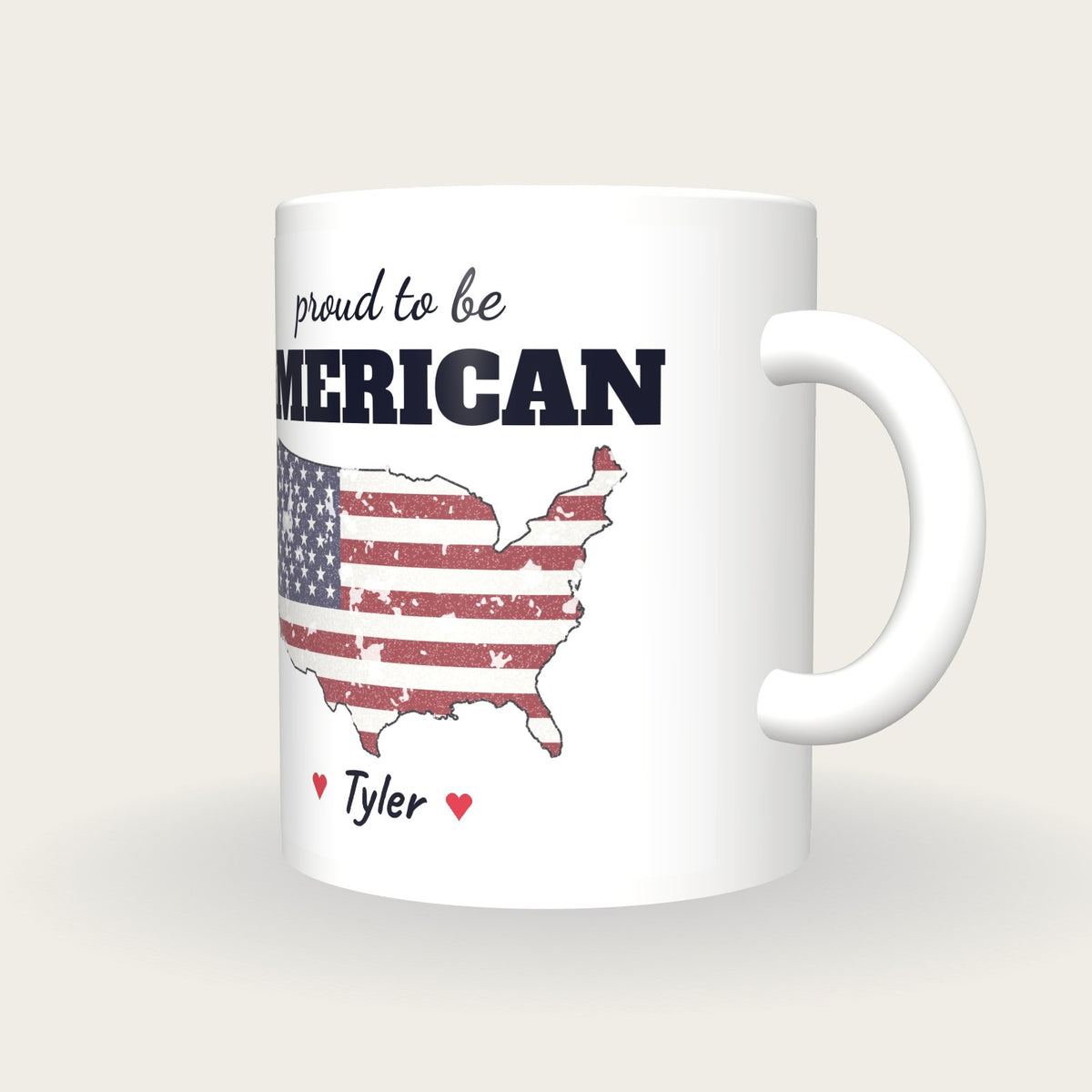 Personalised United States Map Mug, Proud To Be American, three-quarter view