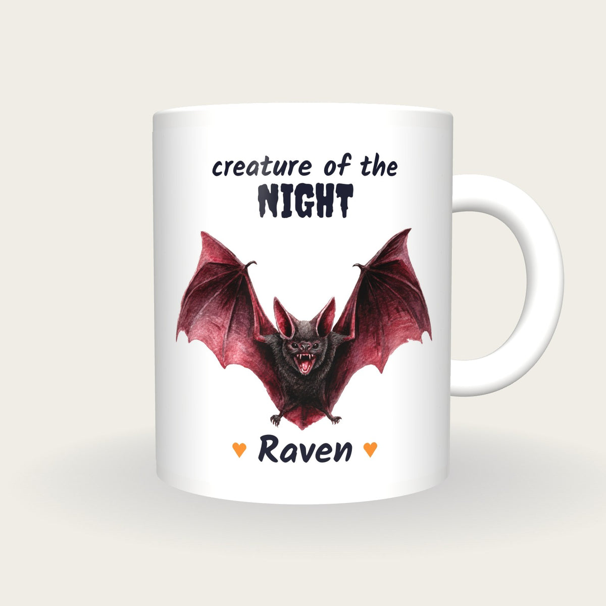 Personalised Vampire Bat Mug, Creature Of The Night, front
