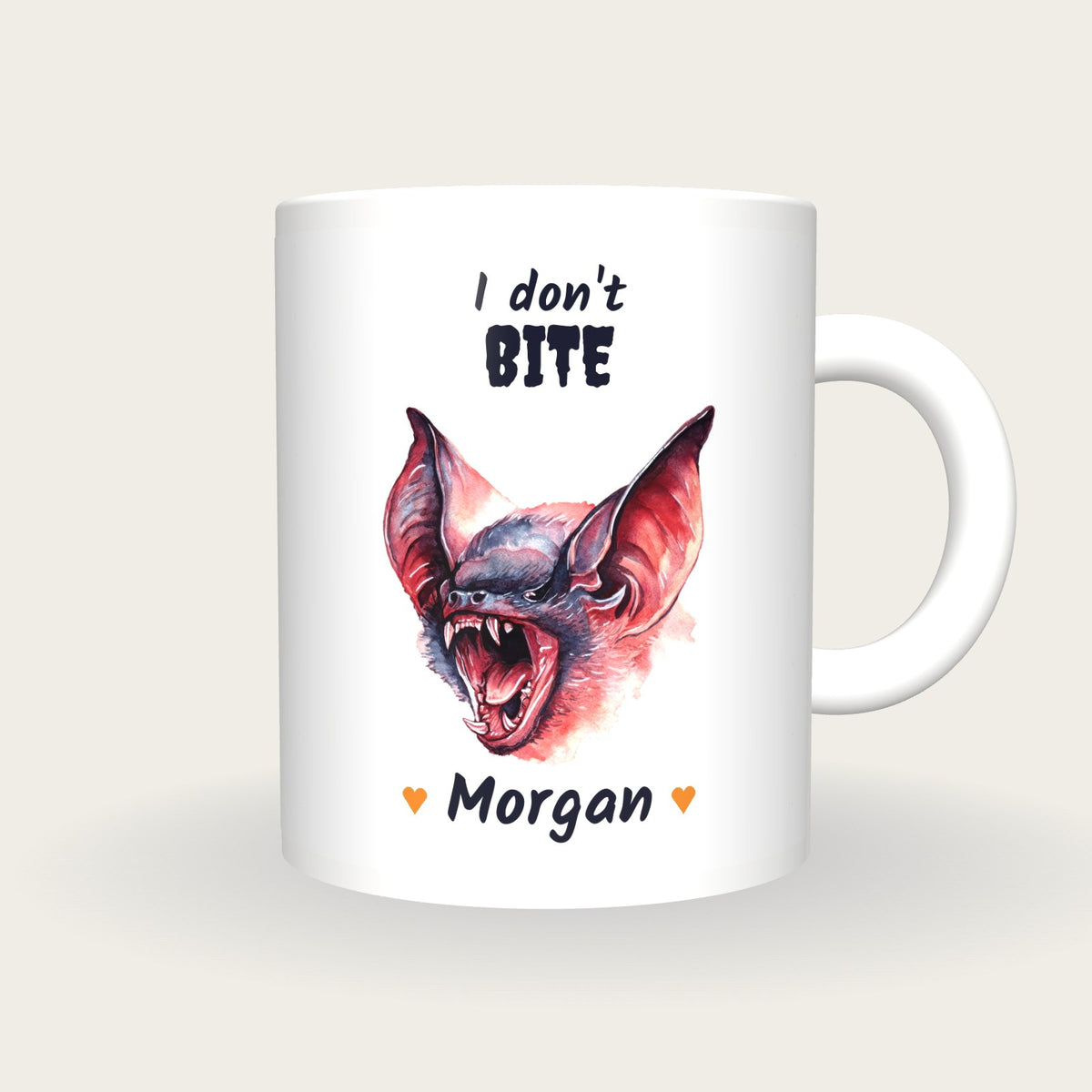 Personalised Vampire Bat Mug, I Don't Bite, front