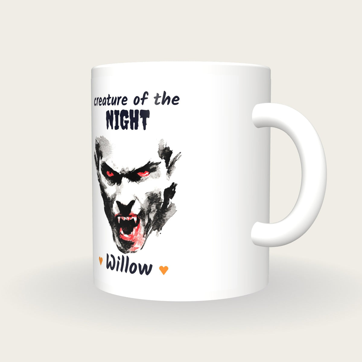 Personalised Vampire Portrait Mug, Creature Of The Night, three-quarter view