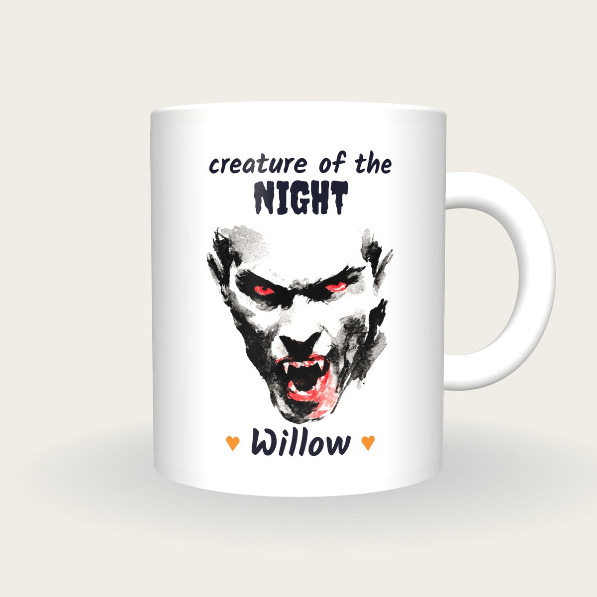 Personalised Vampire Portrait Mug, Creature Of The Night, front
