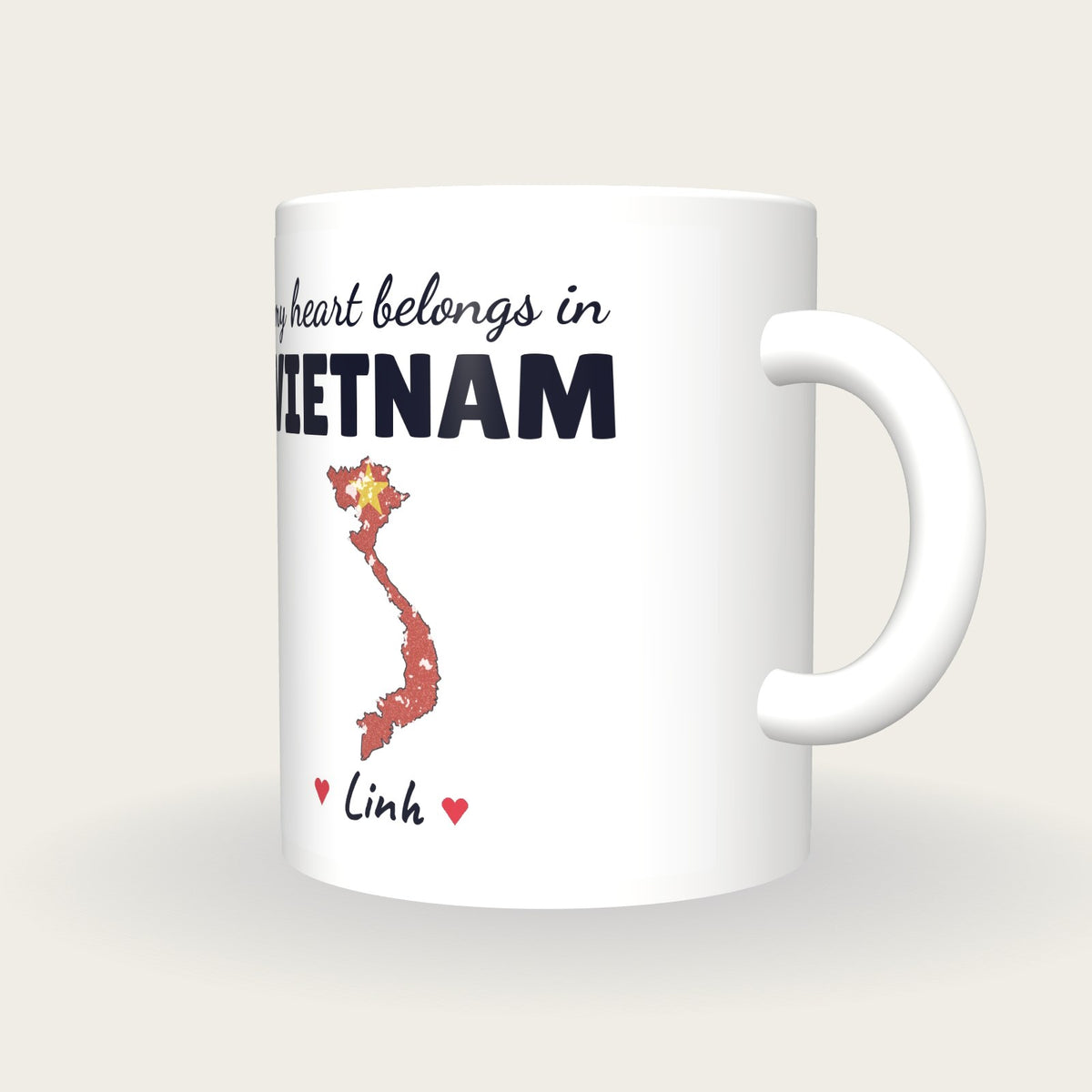 Personalised Vietnam Map Mug, My Heart Belongs In Vietnam, three-quarter view