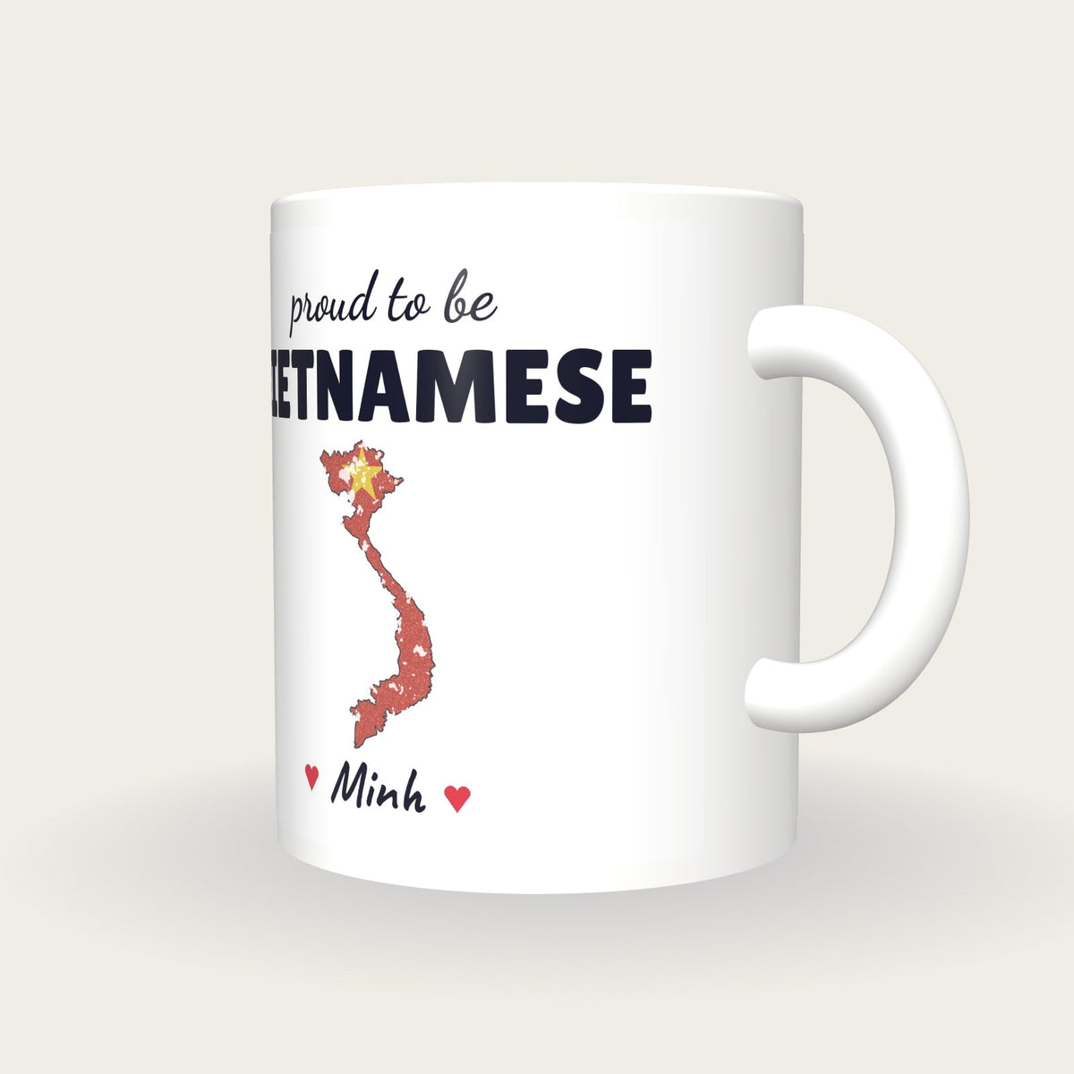 Personalised Vietnam Map Mug, Proud To Be Vietnamese, three-quarter view