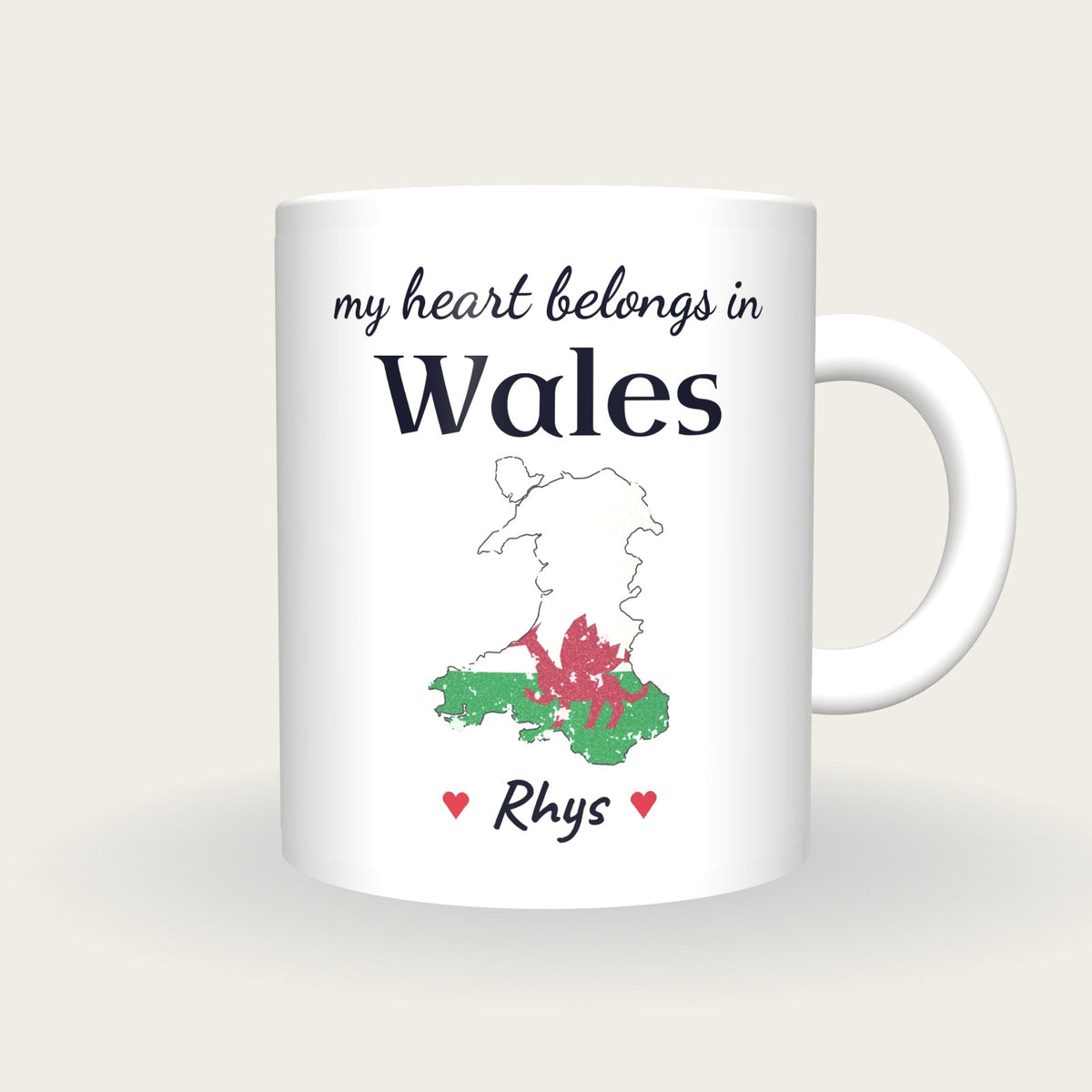 Personalised Wales Map Mug, My Heart Belongs In Wales, front