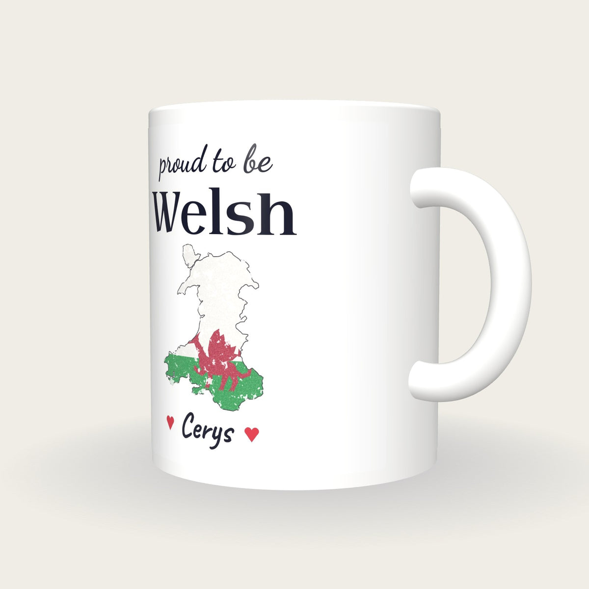 Personalised Wales Map Mug, Proud To Be Welsh, three-quarter view