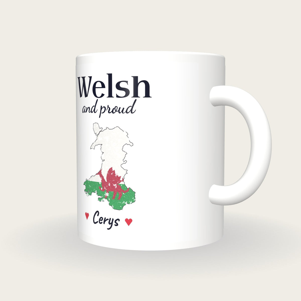 Personalised Wales Map Mug, Welsh And Proud, three-quarter view