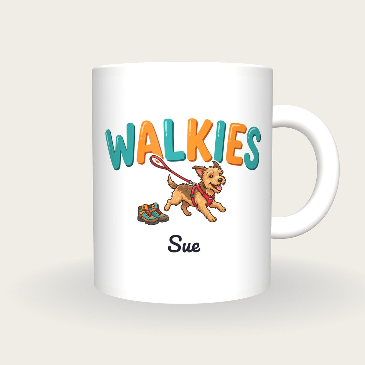 Personalised Walkies Dog Walking Mug, front