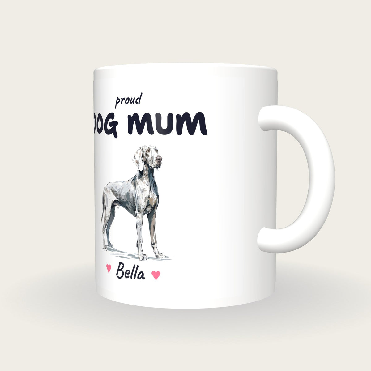 Personalised Weimaraner Dog Mum Mug, three-quarter view
