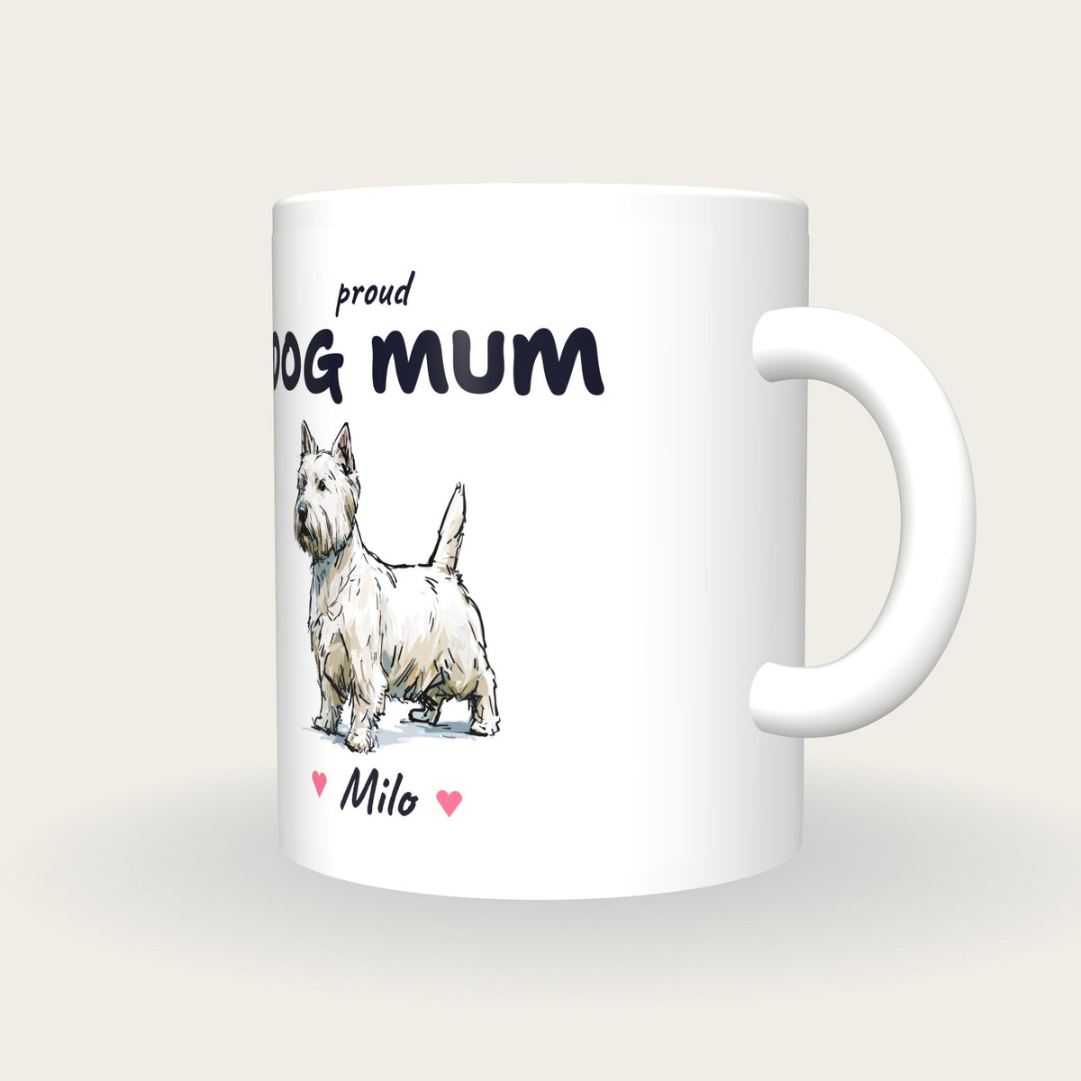 Personalised Westie Dog Mum Mug, three-quarter view