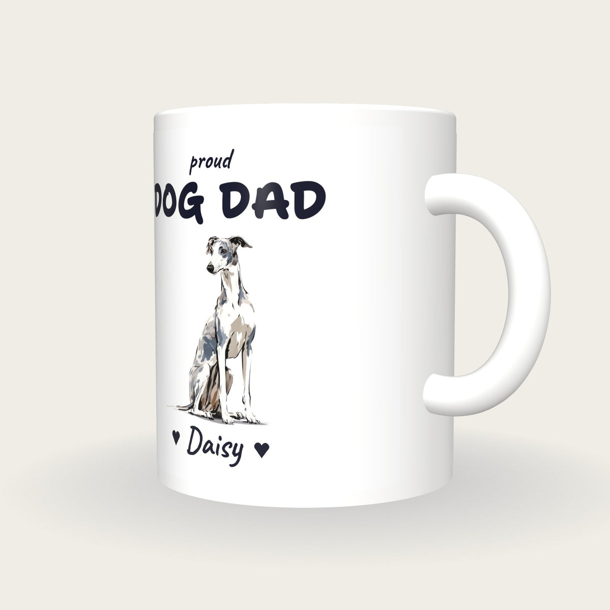 Personalised Whippet Dog Dad Mug, three-quarter view