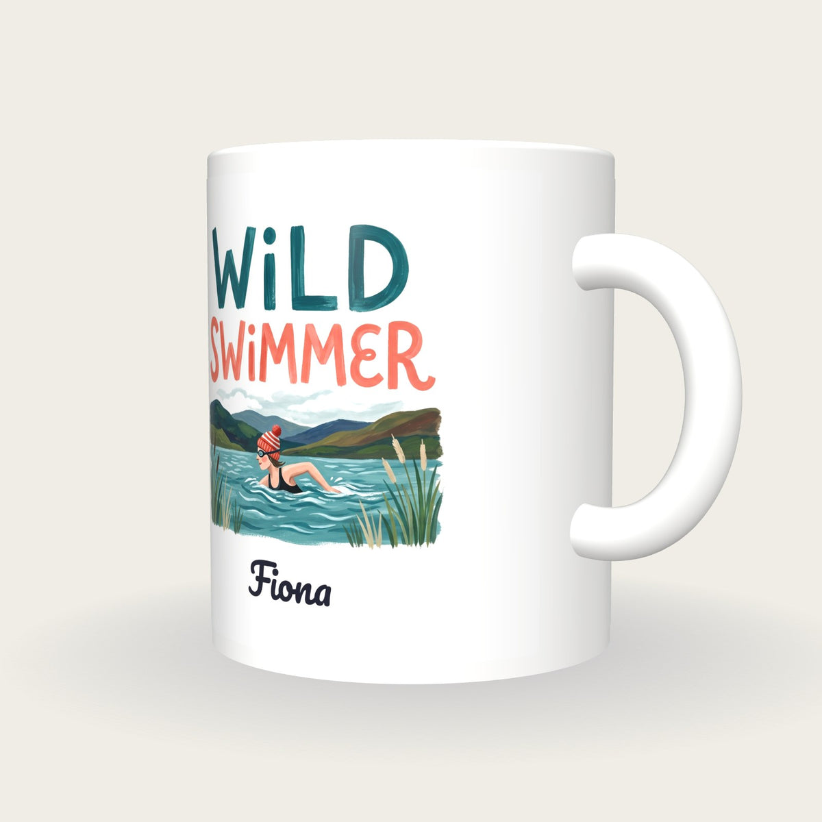 Personalised Wild Swimmer Mug, three-quarter view