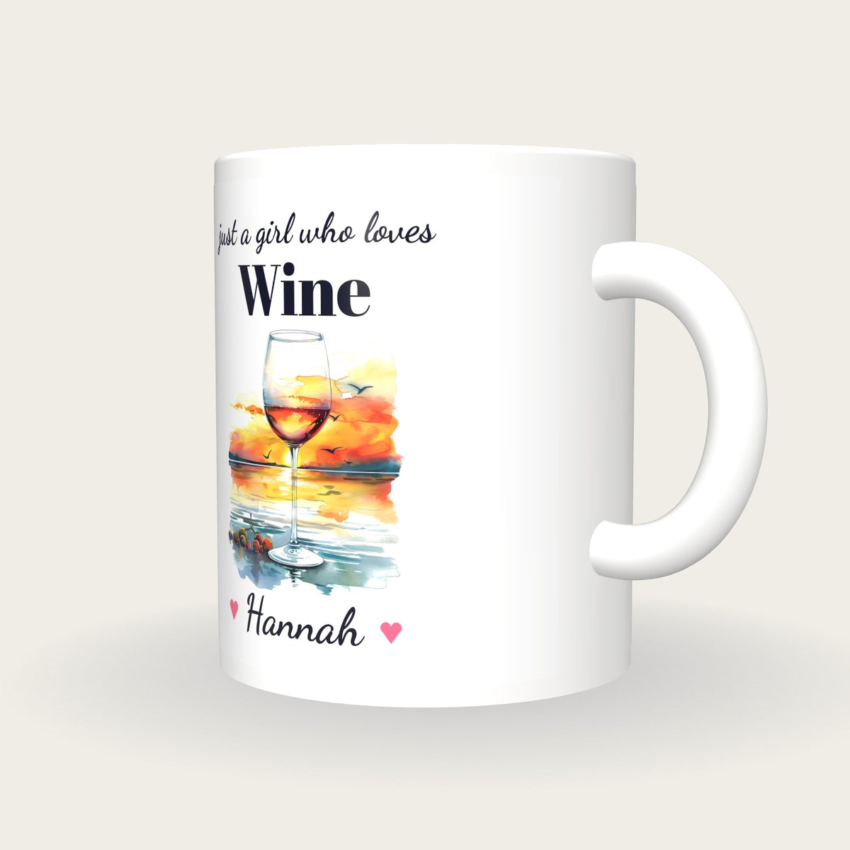 Personalised Wine Mug, Just A Girl Who Loves Wine, three-quarter view