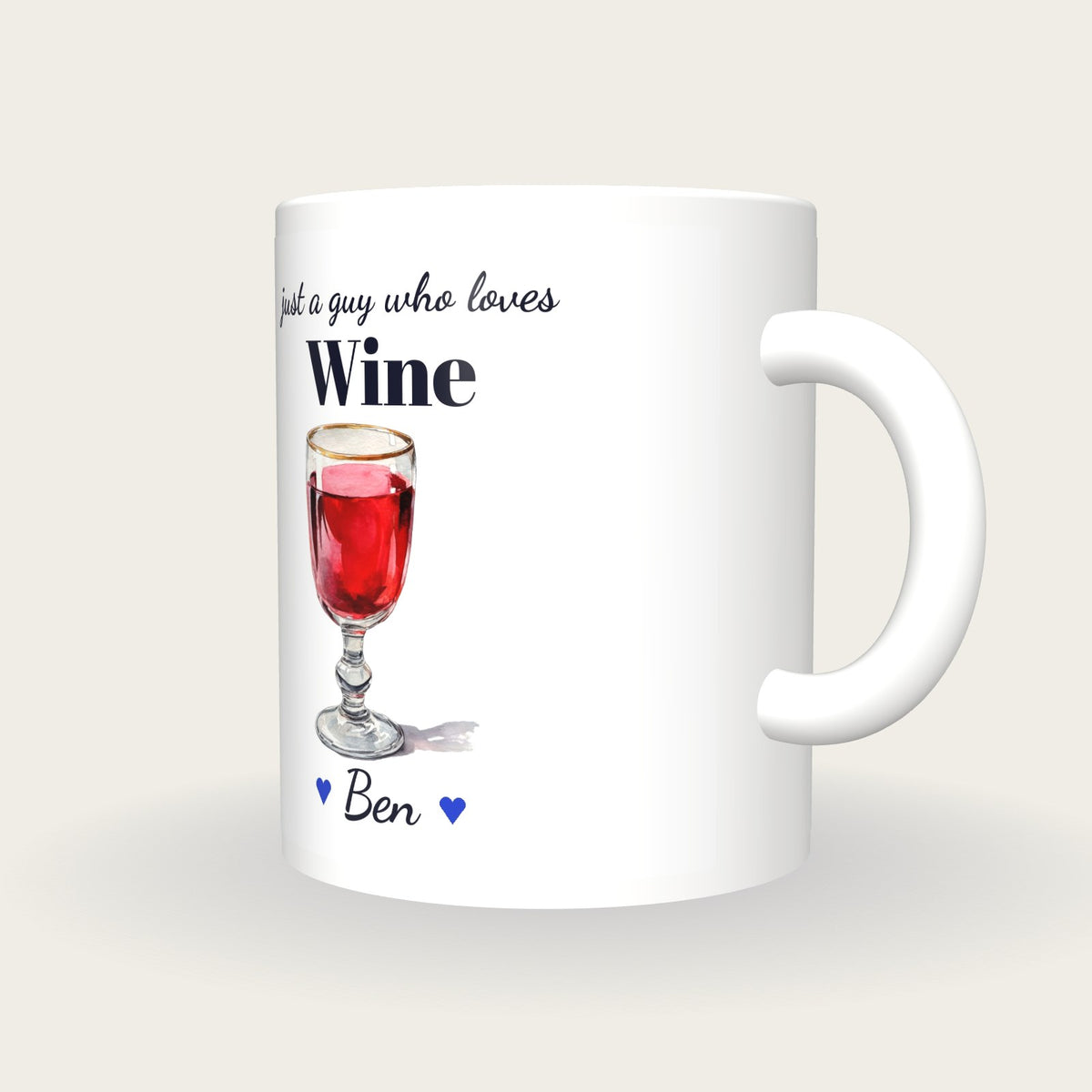 Personalised Wine Mug, Just A Guy Who Loves Wine, three-quarter view