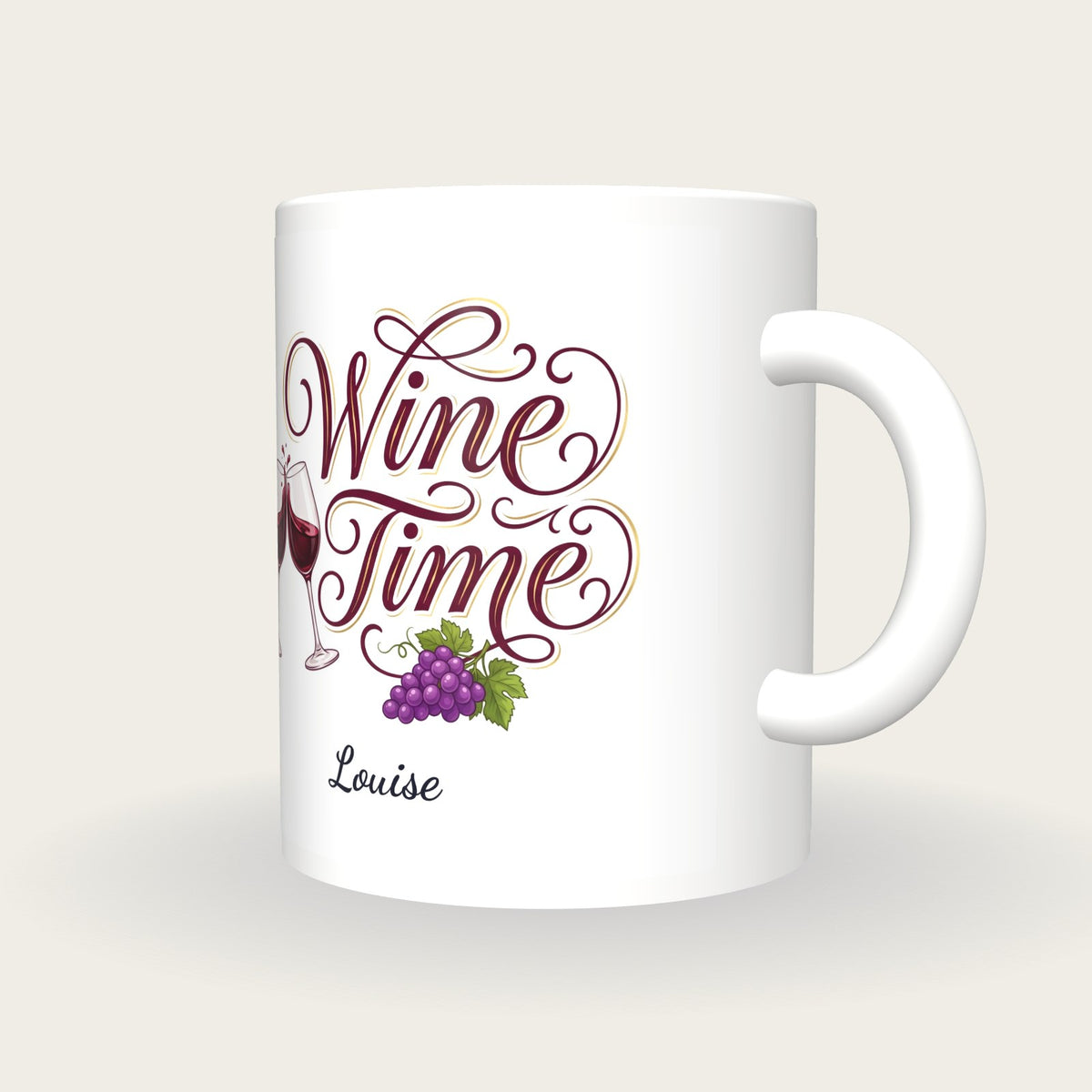 Personalised Wine Time Mug, three-quarter view