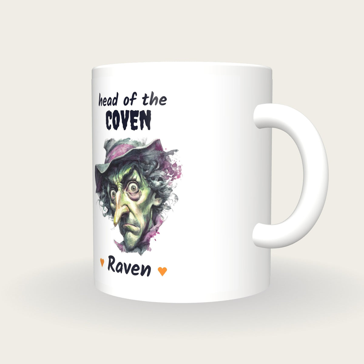 Personalised Witch Portrait Mug, Head Of The Coven, three-quarter view