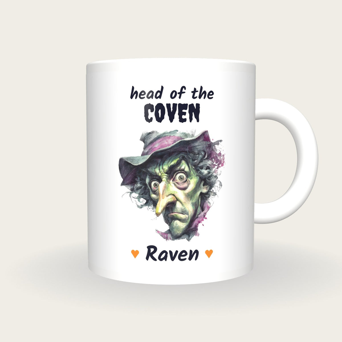 Personalised Witch Portrait Mug, Head Of The Coven, front
