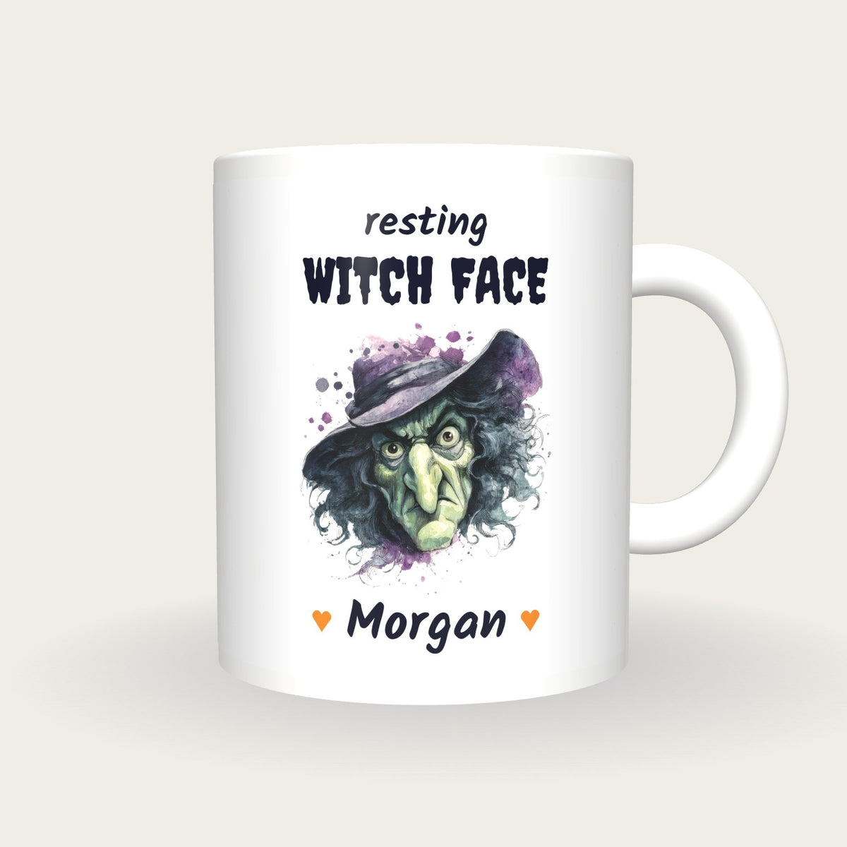 Personalised Witch Portrait Mug, Resting Witch Face, front