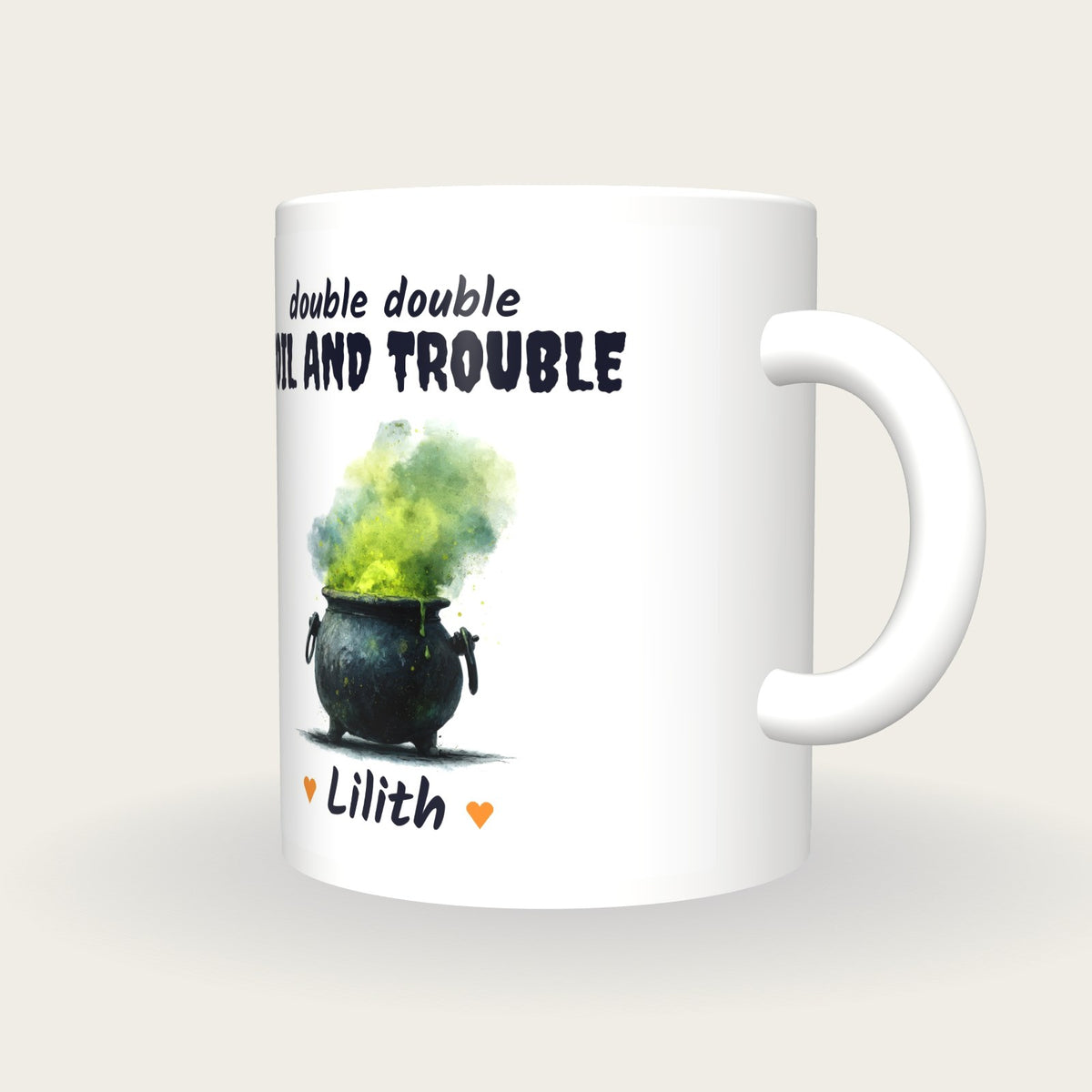 Personalised Witches Cauldron Mug, Double Double Toil And Trouble, three-quarter view