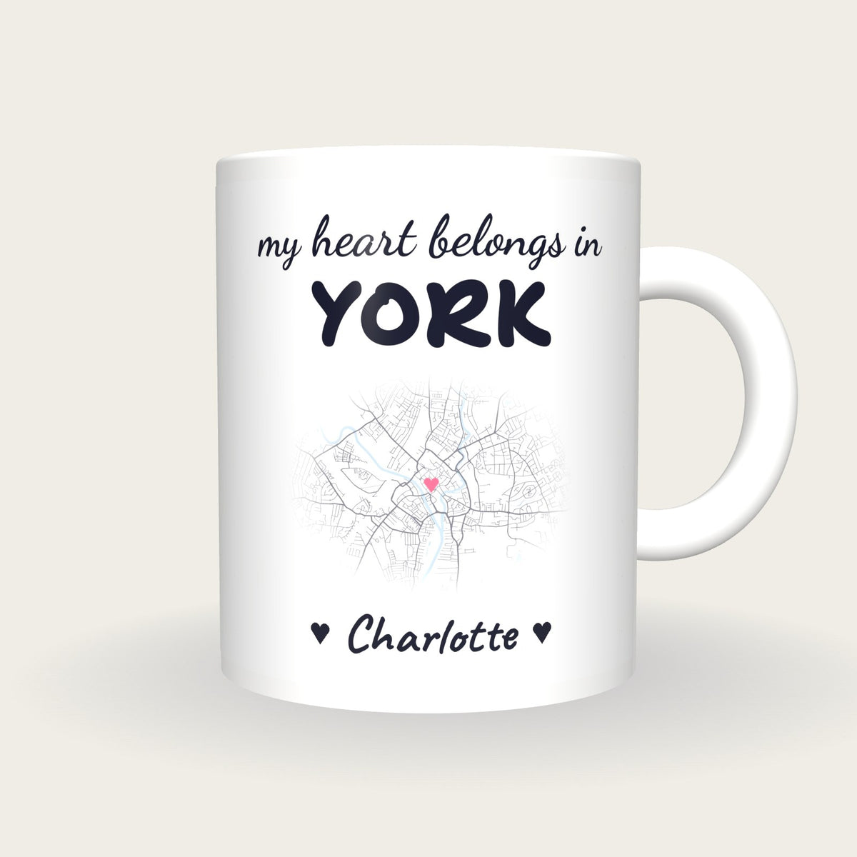 Personalised York Map Mug, My Heart Belongs In York, front