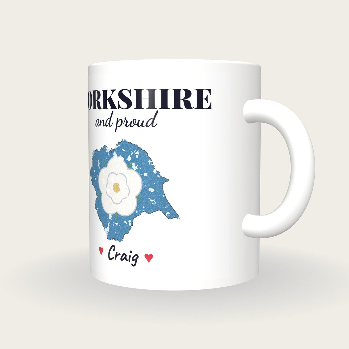Personalised Yorkshire Map Mug, Yorkshire And Proud, three-quarter view