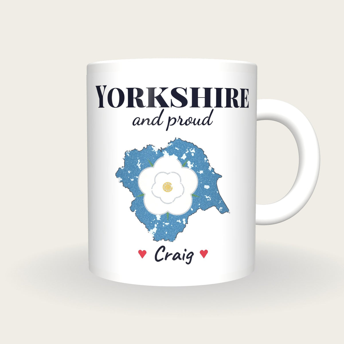 Personalised Yorkshire Map Mug, Yorkshire And Proud, front