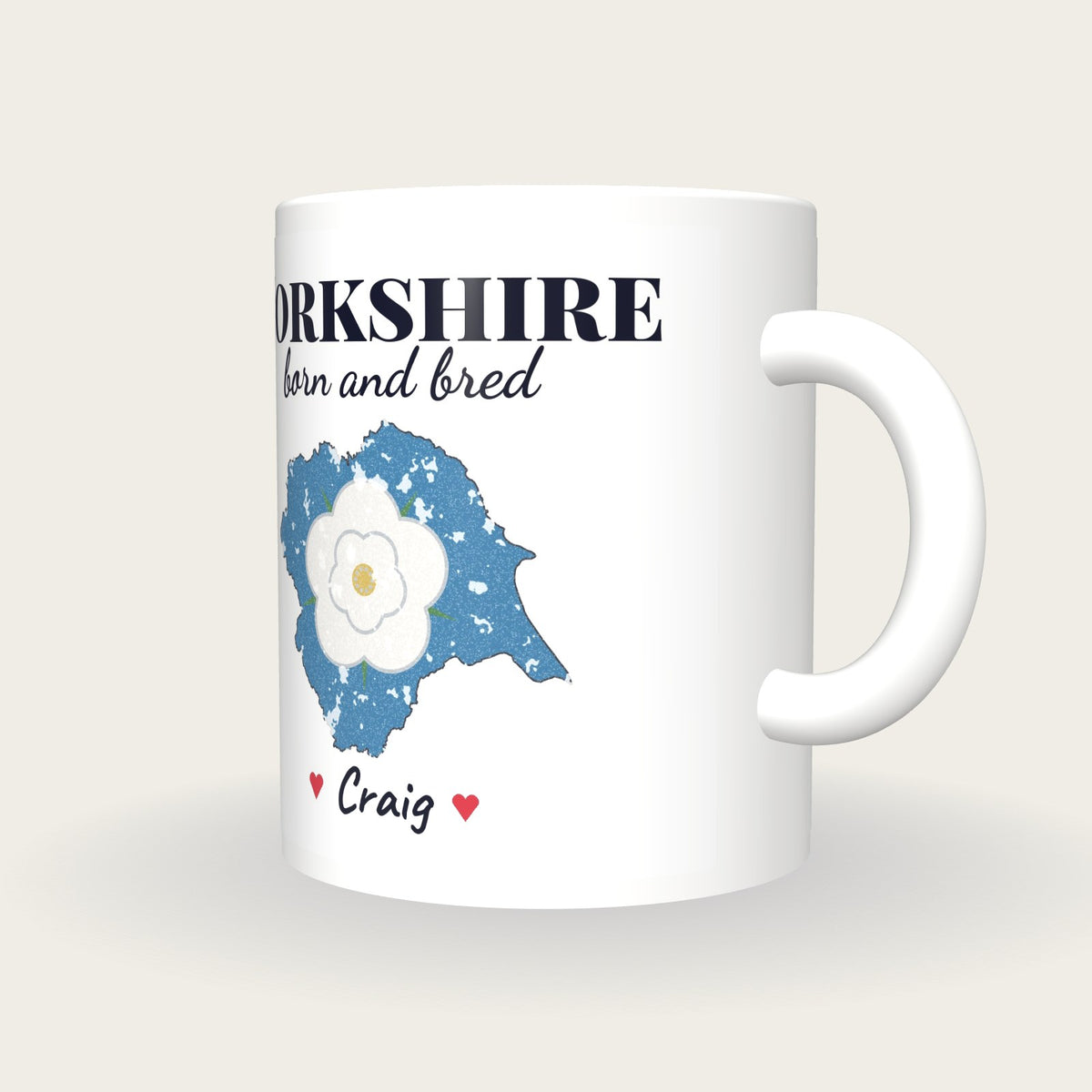 Personalised Yorkshire Map Mug, Yorkshire Born And Bred, three-quarter view