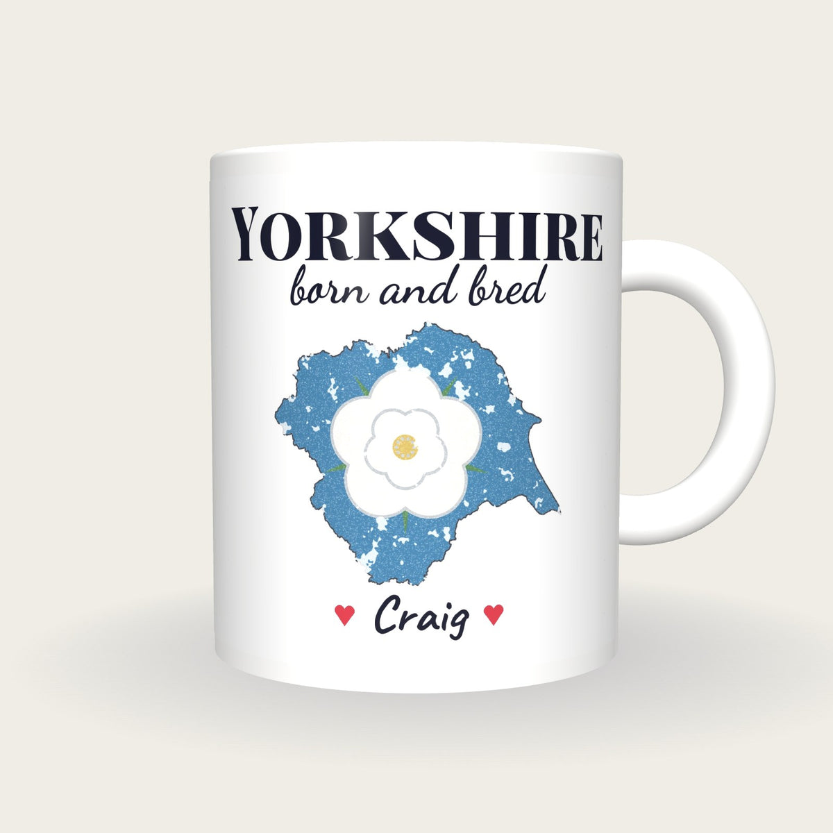 Personalised Yorkshire Map Mug, Yorkshire Born And Bred, front