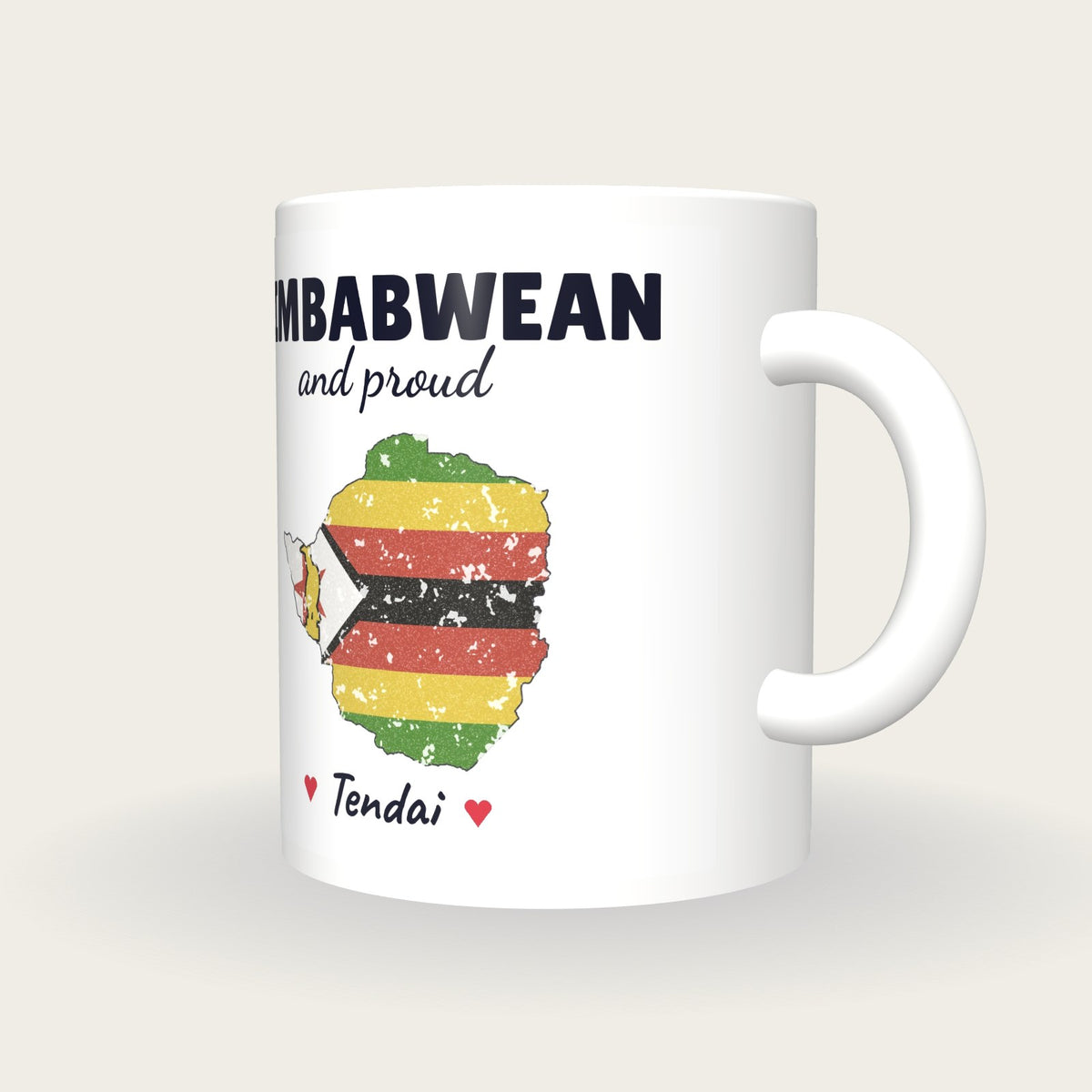 Personalised Zimbabwe Map Mug, Zimbabwean And Proud, three-quarter view