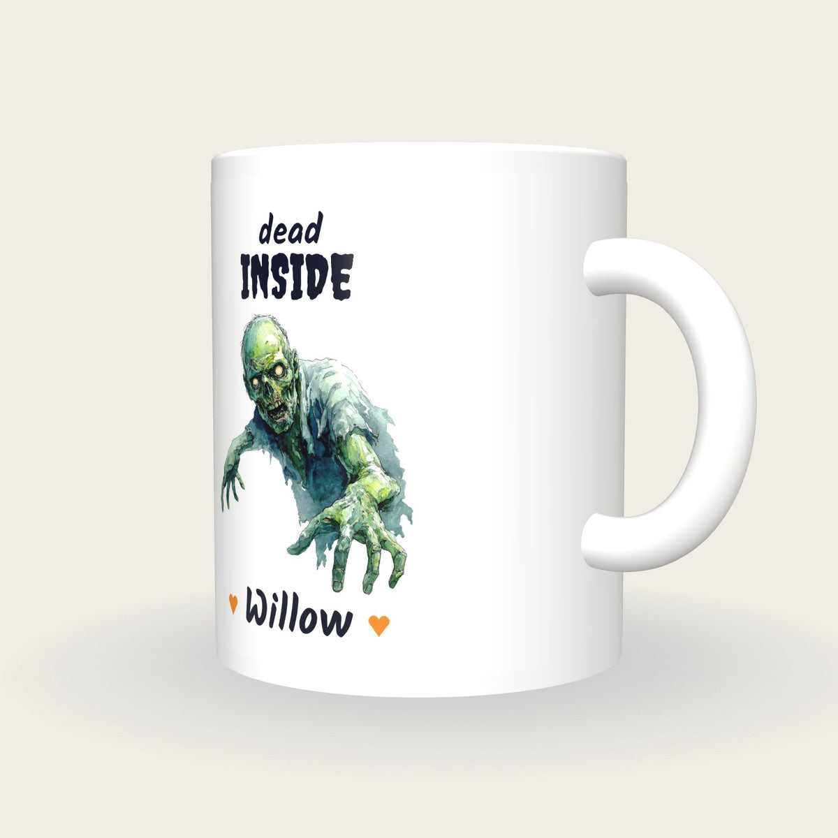 Personalised Zombie Mug, Dead Inside, three-quarter view