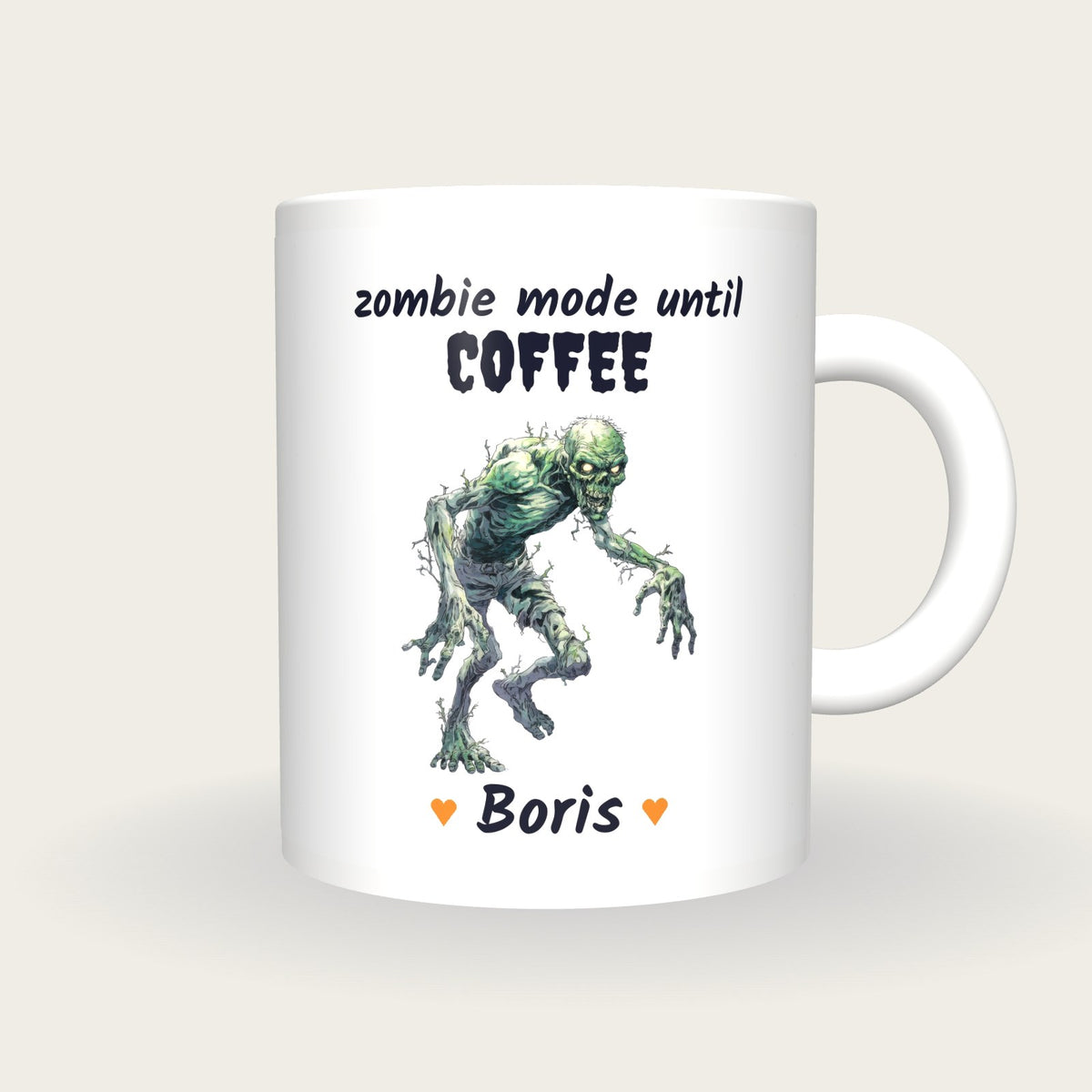 Personalised Zombie Mug, Zombie Mode Until Coffee, front