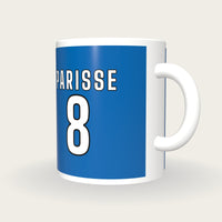 Personalised Azure and White Rugby Shirt Mug, three-quarter view