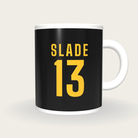 Personalised Black and Gold Rugby Shirt Mug, front
