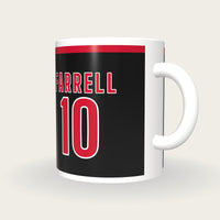 Personalised Black and Red Rugby Shirt Mug, three-quarter view