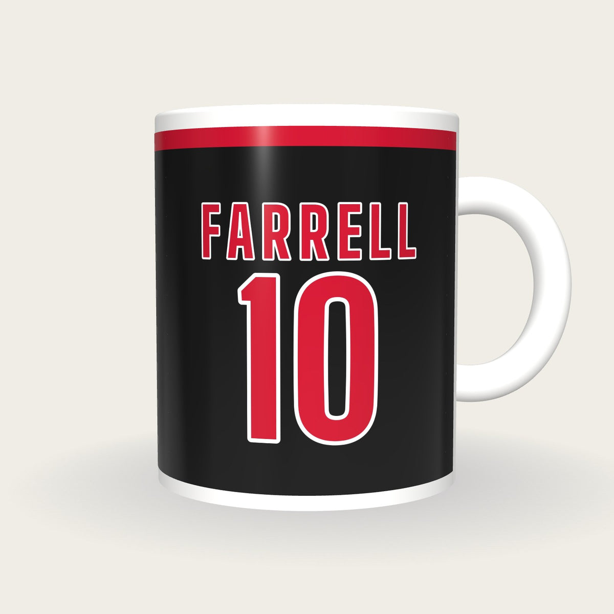 Personalised Black and Red Rugby Shirt Mug, front