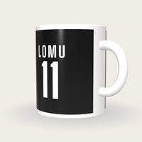 Personalised Black and White Rugby Shirt Mug, three-quarter view