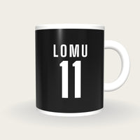 Personalised Black and White Rugby Shirt Mug, front
