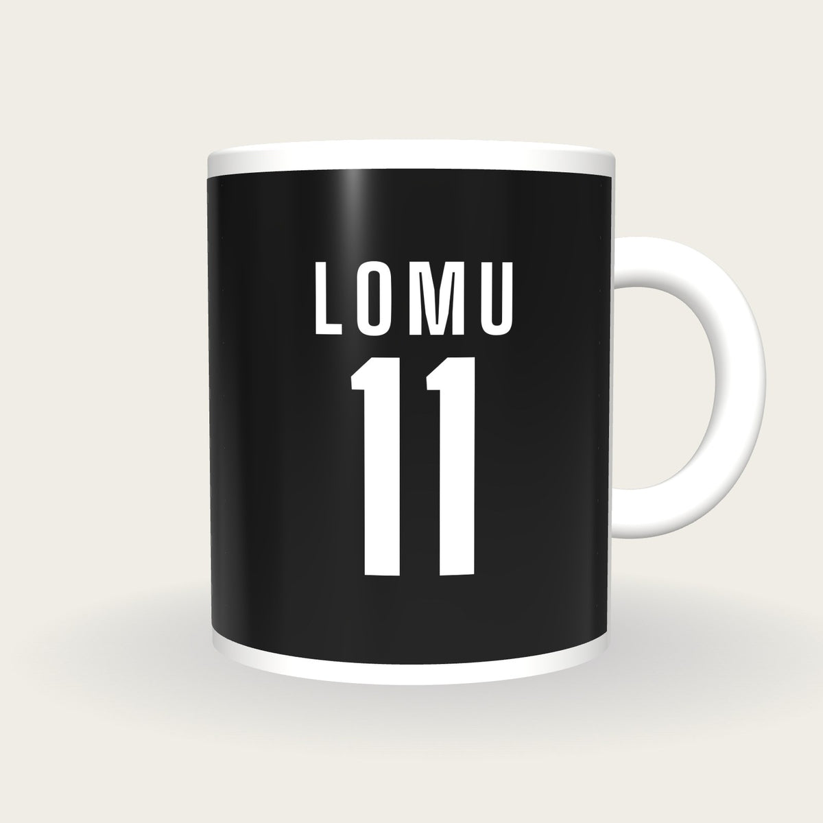 Personalised Black and White Rugby Shirt Mug, front
