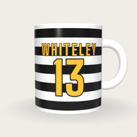 Personalised Black and White Hoops Rugby Shirt Mug, front