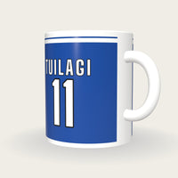 Personalised Blue and White Rugby Shirt Mug, three-quarter view