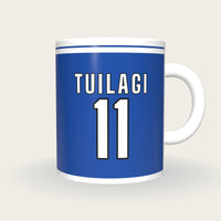 Personalised Blue and White Rugby Shirt Mug, front