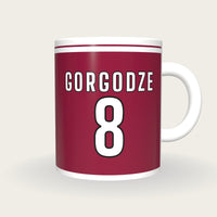 Personalised Burgundy and White Rugby Shirt Mug, front